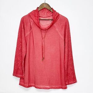 Soft Surroundings Cowl Neck Lace Sleeve Sweatshirt Coral Size